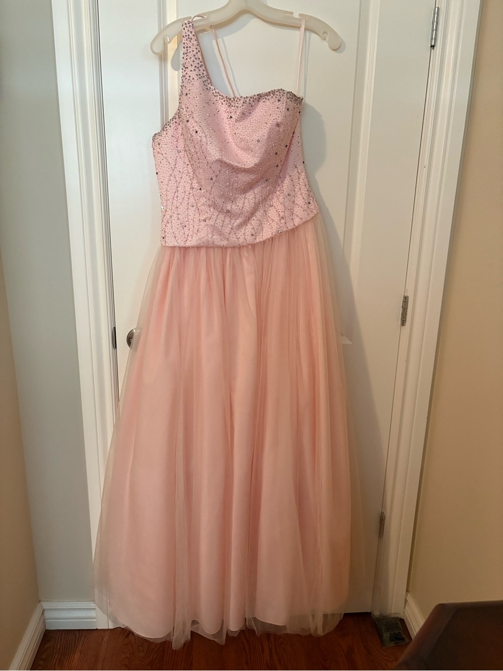 Milano Blush Pink One-Shoulder Tulle Formal Dress